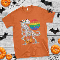 Halloween LGBT T Shirt Scary Dinosaur Skeleton T rex Rainbow Moon - Wonder Print Shop