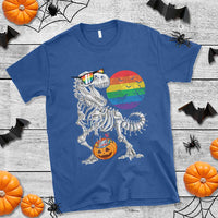 Halloween LGBT T Shirt Scary Dinosaur Skeleton T rex Rainbow Moon - Wonder Print Shop