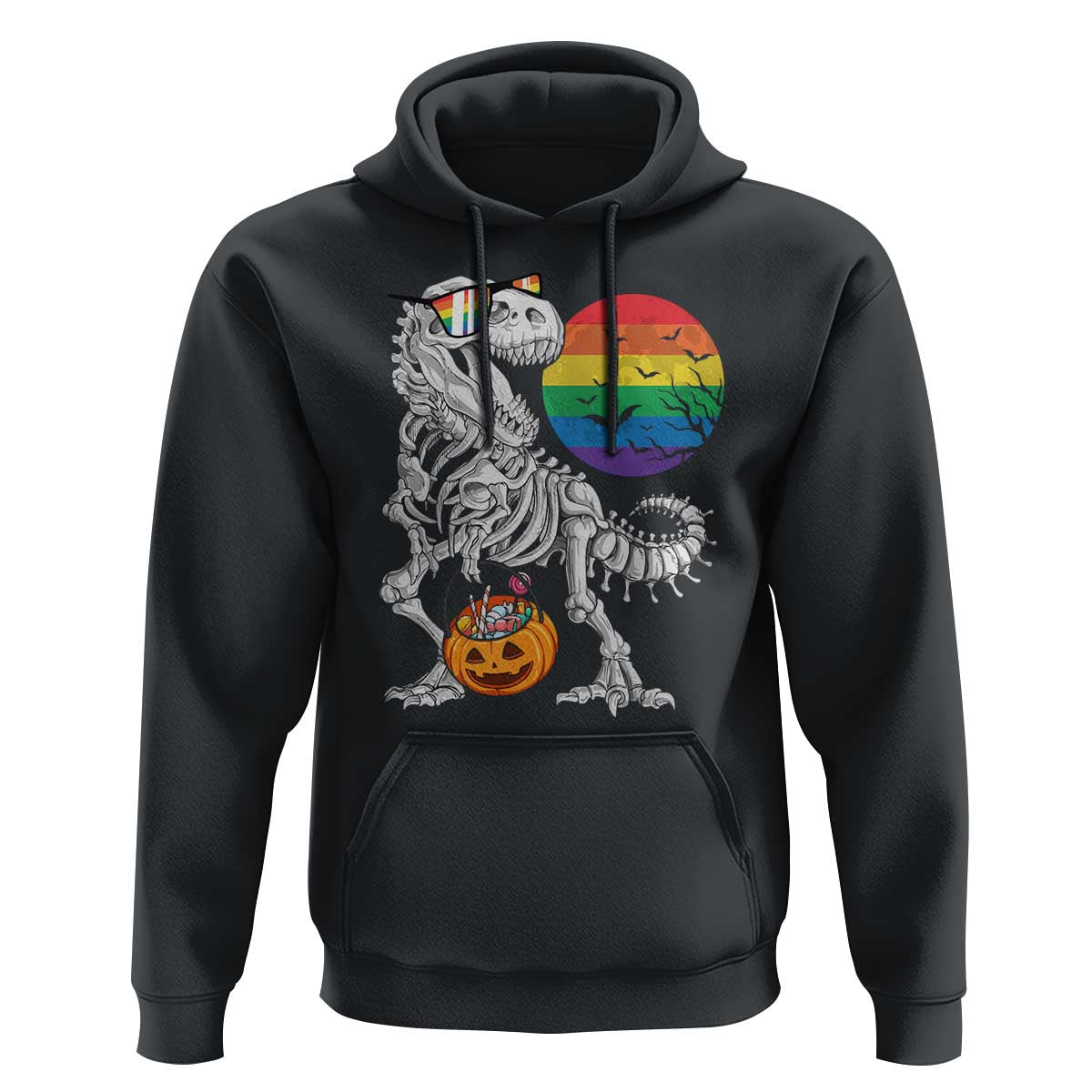 Halloween LGBT Hoodie Scary Dinosaur Skeleton T rex Rainbow Moon