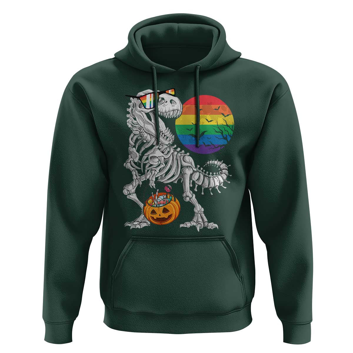 Halloween LGBT Hoodie Scary Dinosaur Skeleton T rex Rainbow Moon