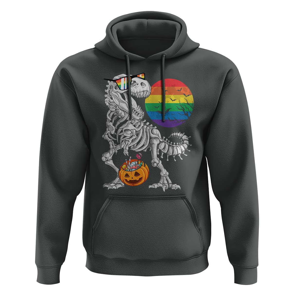 Halloween LGBT Hoodie Scary Dinosaur Skeleton T rex Rainbow Moon