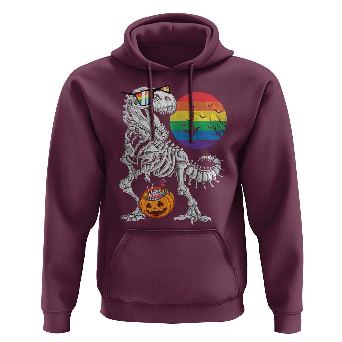 Halloween LGBT Hoodie Scary Dinosaur Skeleton T rex Rainbow Moon