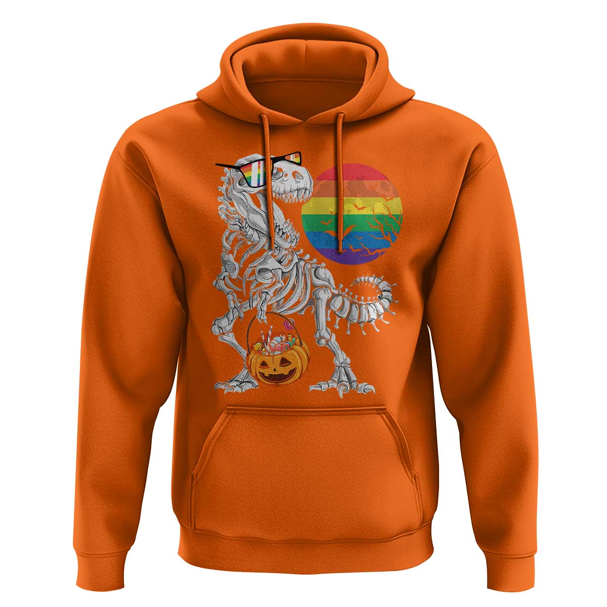 Halloween LGBT Hoodie Scary Dinosaur Skeleton T rex Rainbow Moon