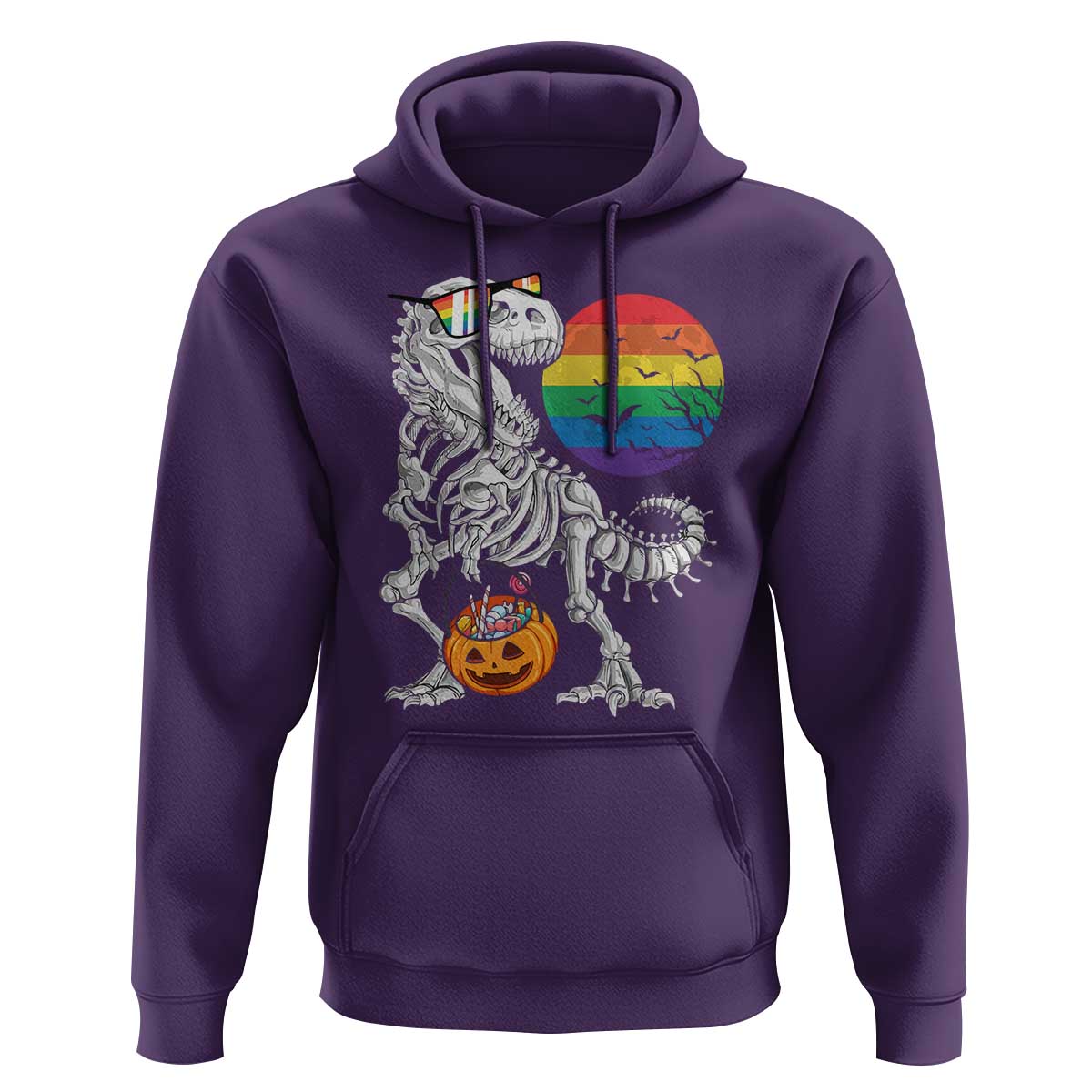 Halloween LGBT Hoodie Scary Dinosaur Skeleton T rex Rainbow Moon