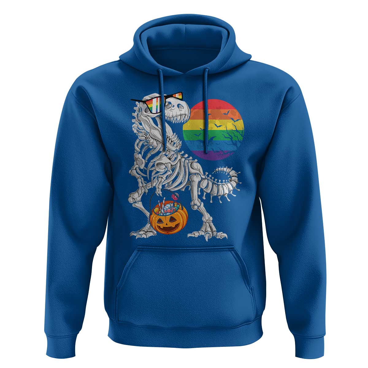 Halloween LGBT Hoodie Scary Dinosaur Skeleton T rex Rainbow Moon