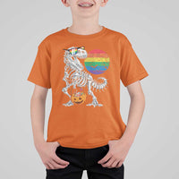Halloween LGBT T Shirt For Kid Scary Dinosaur Skeleton T rex Rainbow Moon - Wonder Print Shop