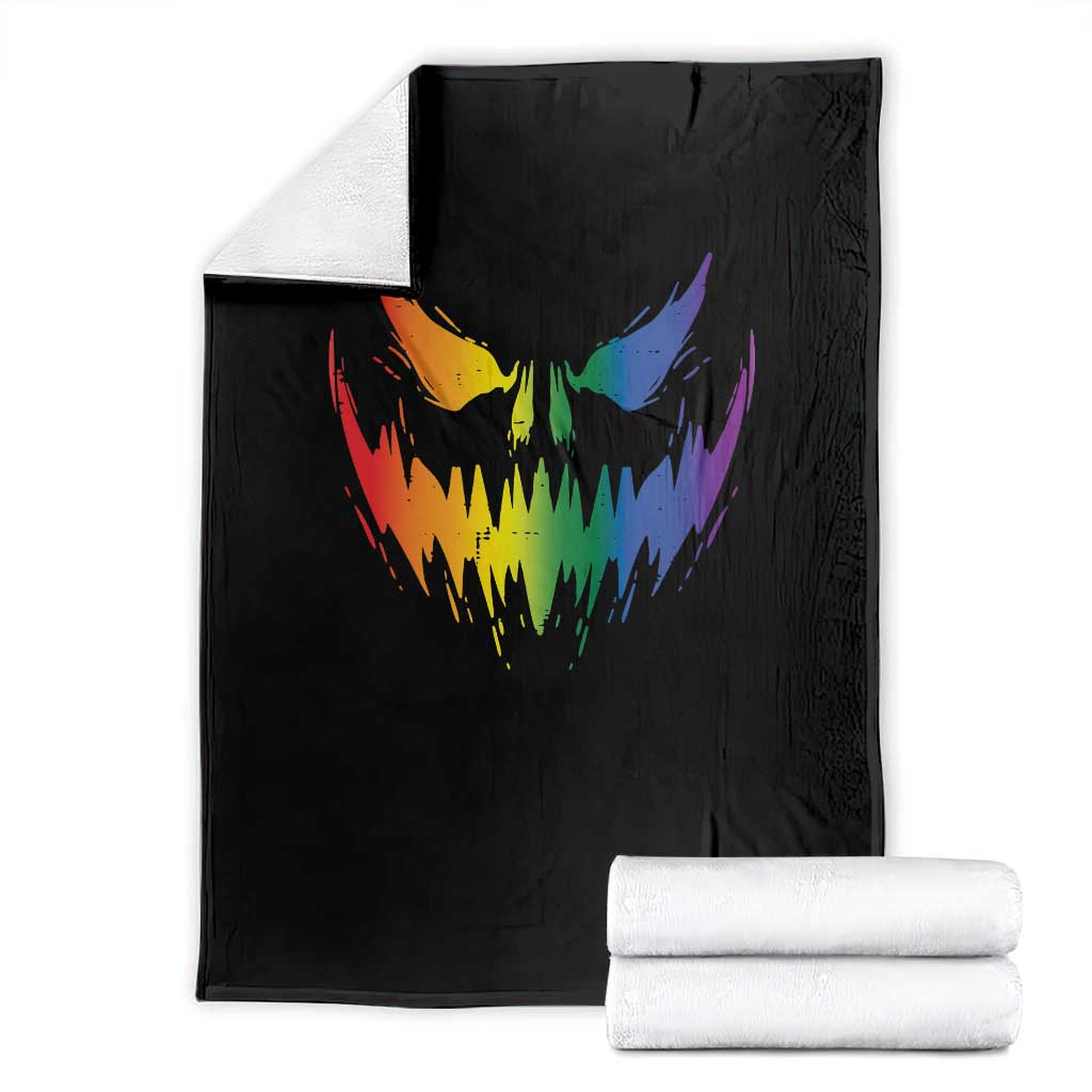 Funny Halloween LGBT Throw Blanket Jack O Lantern Scary Carved Pumpkin Face Rainbow Flag - Wonder Print Shop