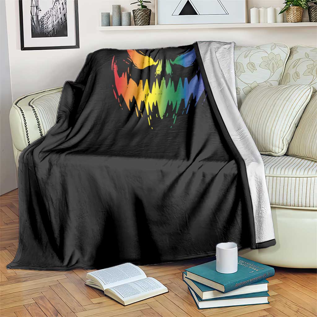 Funny Halloween LGBT Throw Blanket Jack O Lantern Scary Carved Pumpkin Face Rainbow Flag - Wonder Print Shop