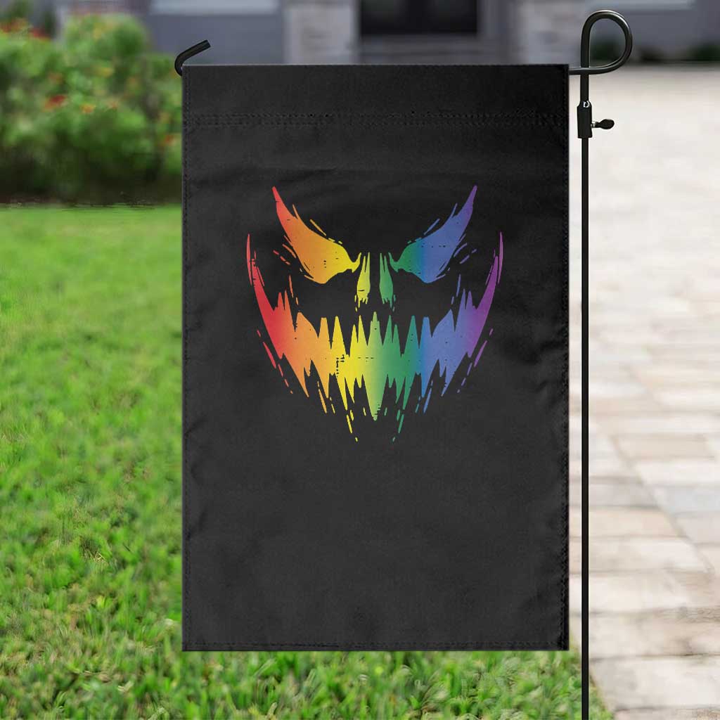 Funny Halloween LGBT Garden Flag Jack O Lantern Scary Carved Pumpkin Face Rainbow Flag - Wonder Print Shop