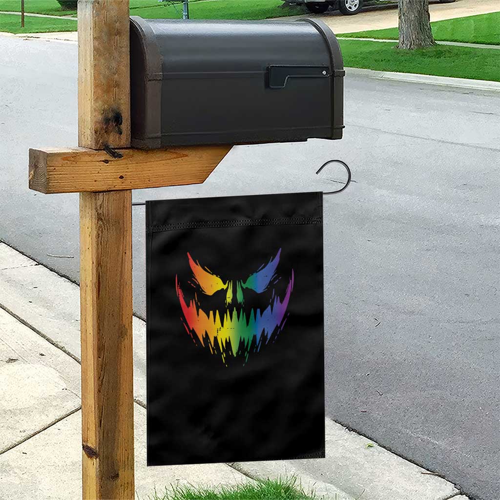 Funny Halloween LGBT Garden Flag Jack O Lantern Scary Carved Pumpkin Face Rainbow Flag - Wonder Print Shop