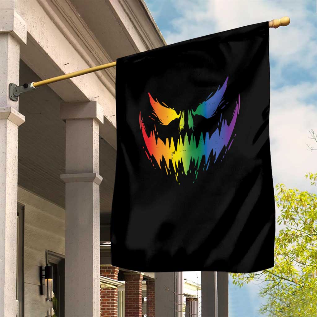 Funny Halloween LGBT Garden Flag Jack O Lantern Scary Carved Pumpkin Face Rainbow Flag - Wonder Print Shop