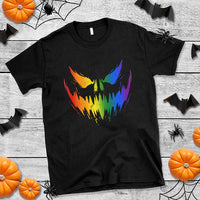 Funny Halloween LGBT T Shirt Jack O Lantern Scary Carved Pumpkin Face Rainbow Flag - Wonder Print Shop