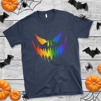 Funny Halloween LGBT T Shirt Jack O Lantern Scary Carved Pumpkin Face Rainbow Flag - Wonder Print Shop