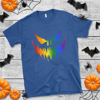 Funny Halloween LGBT T Shirt Jack O Lantern Scary Carved Pumpkin Face Rainbow Flag - Wonder Print Shop
