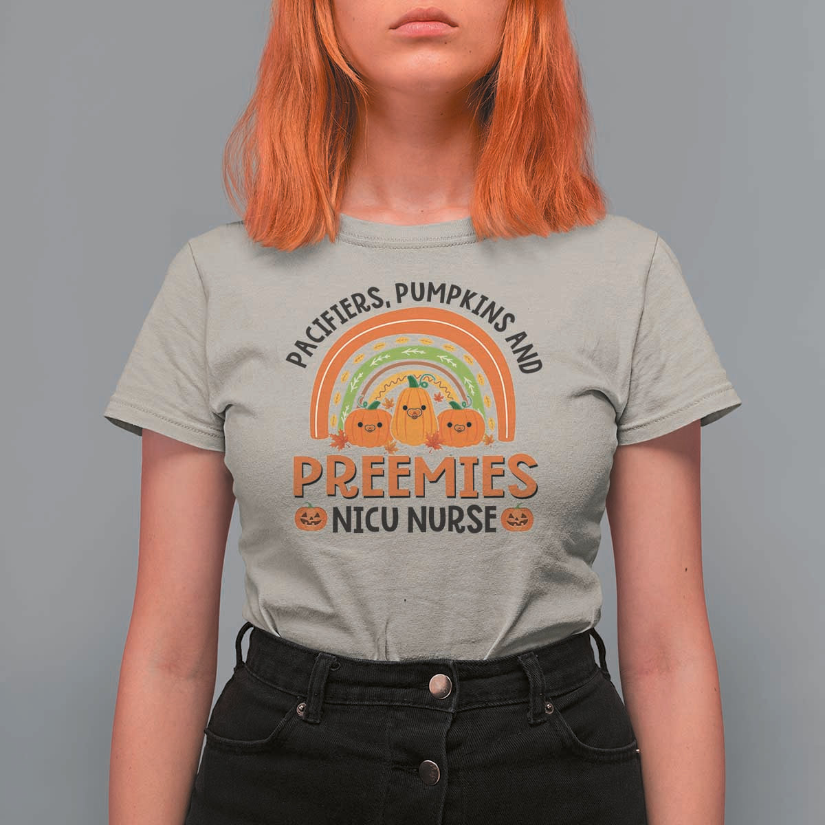 Halloween Nurse T Shirt For Women Pacifiers Pumpkins And Preemies Baby Pumpkin Rainbow Fall Season - Wonder Print Shop