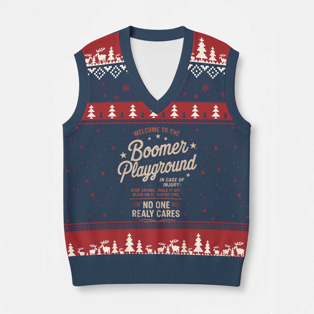 Welcome To The Boomer Playground V-Neck Knit Sweater Vest Funny Baby Boomer Generation - Wonder Print Shop