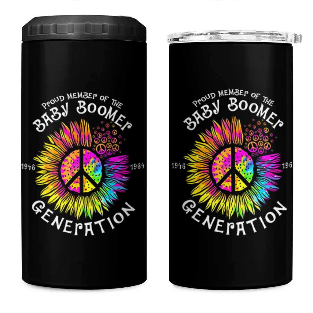 Proud Member Of The Baby Boomer Generation 4 in 1 Can Cooler Tumbler Hippie Sunflower - Wonder Print Shop
