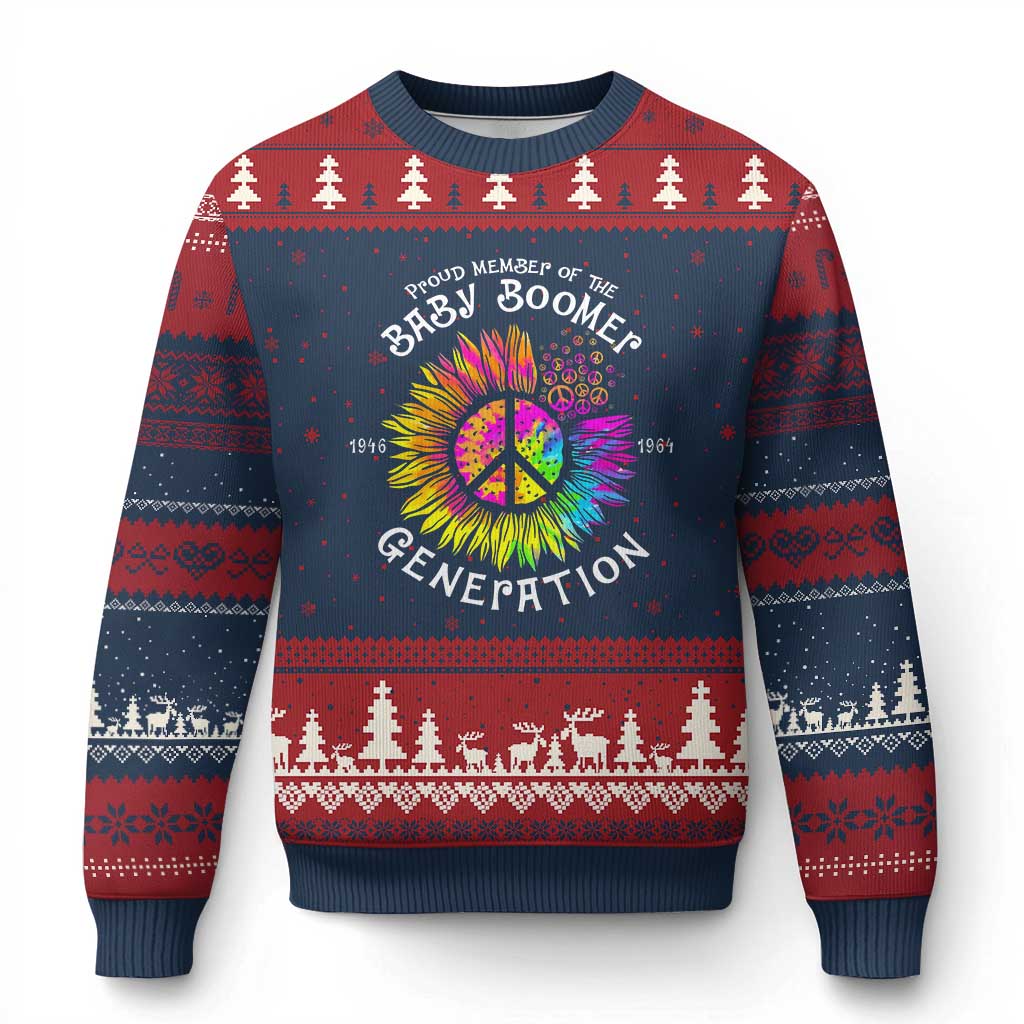 Proud Member Of The Baby Boomer Generation Ugly Christmas Sweater Hippie Sunflower - Wonder Print Shop