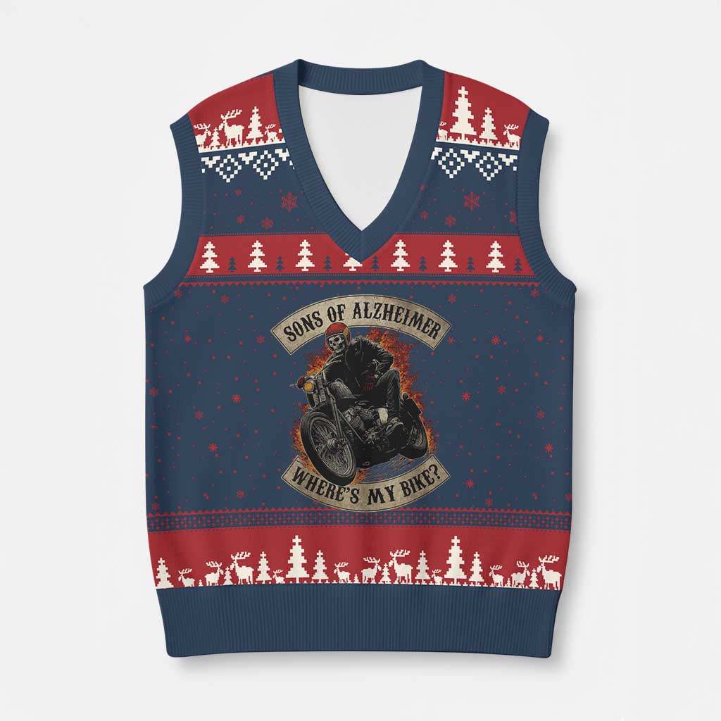 Funny Grumpy Old Biker V-Neck Knit Sweater Vest Sons Of Alzheimer Where Is My Bike - Wonder Print Shop
