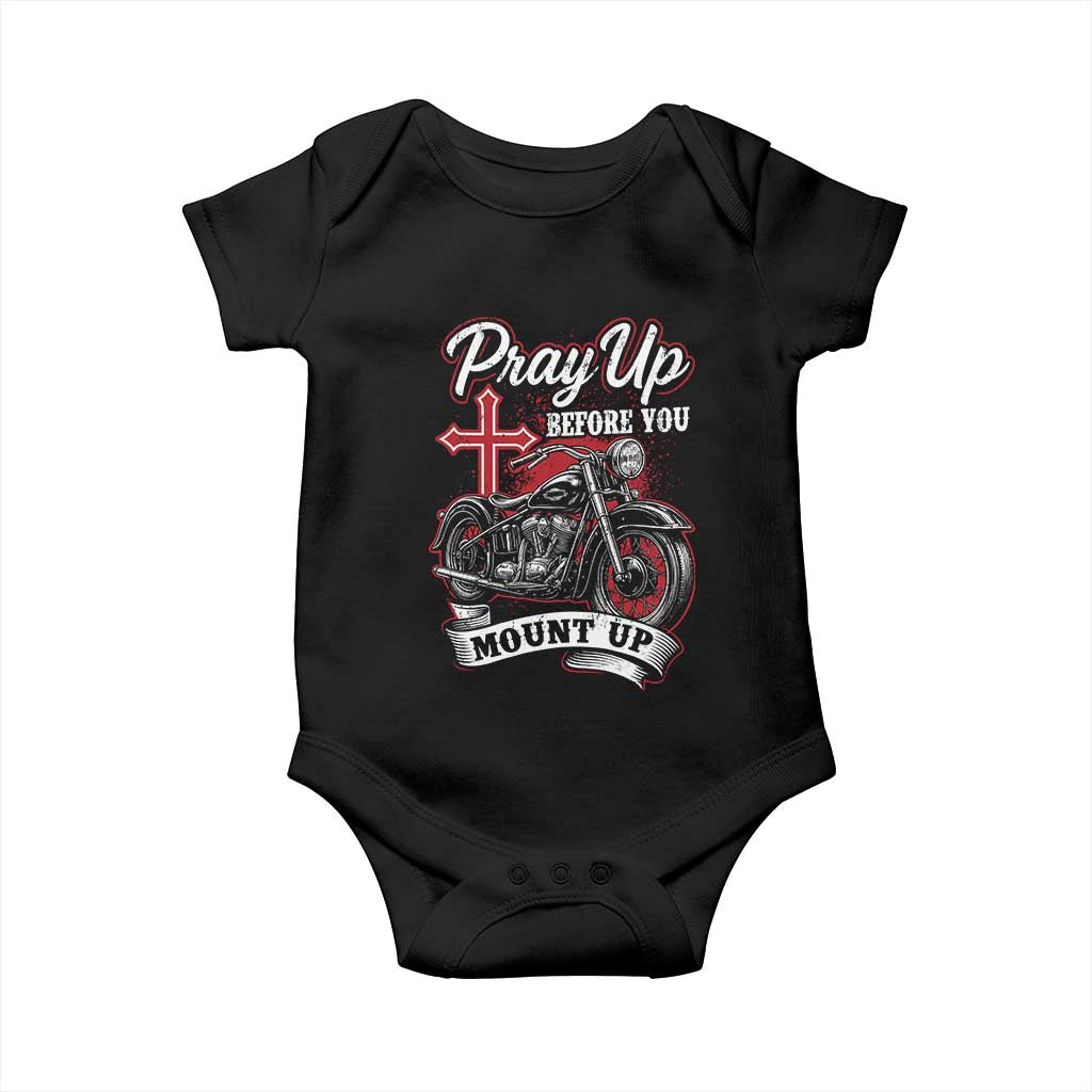 Pray Up Before You Mount Up Baby Onesie Christian Biker Religious Faith - Wonder Print Shop