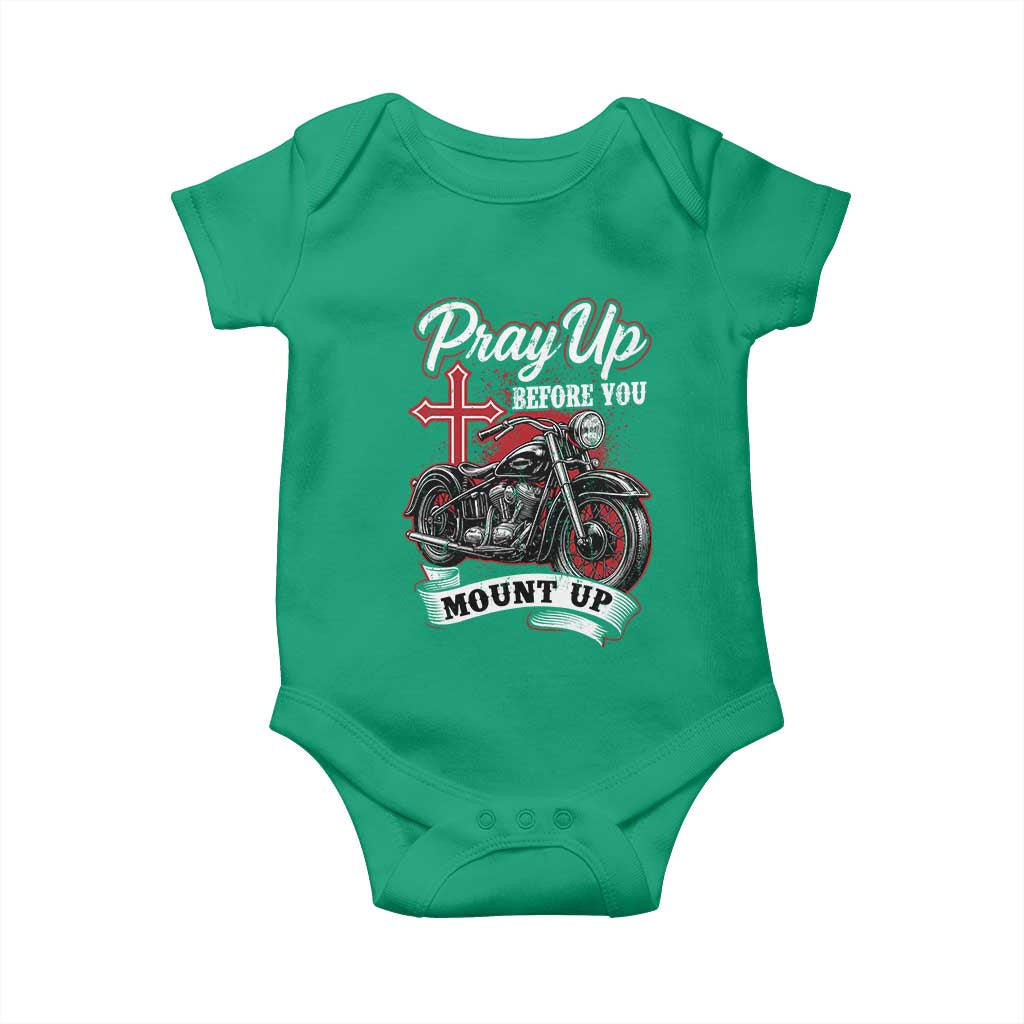 Pray Up Before You Mount Up Baby Onesie Christian Biker Religious Faith - Wonder Print Shop
