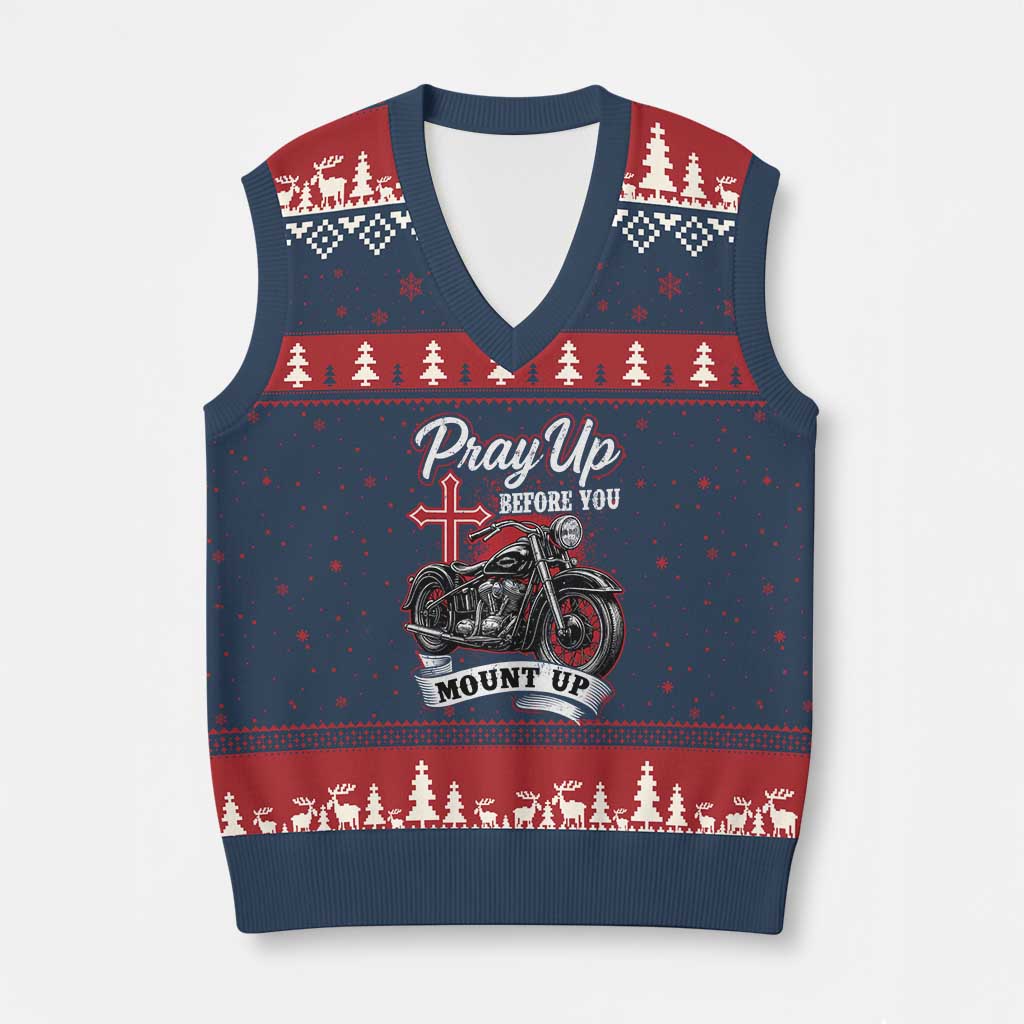 Pray Up Before You Mount Up V-Neck Knit Sweater Vest Christian Biker Religious Faith - Wonder Print Shop