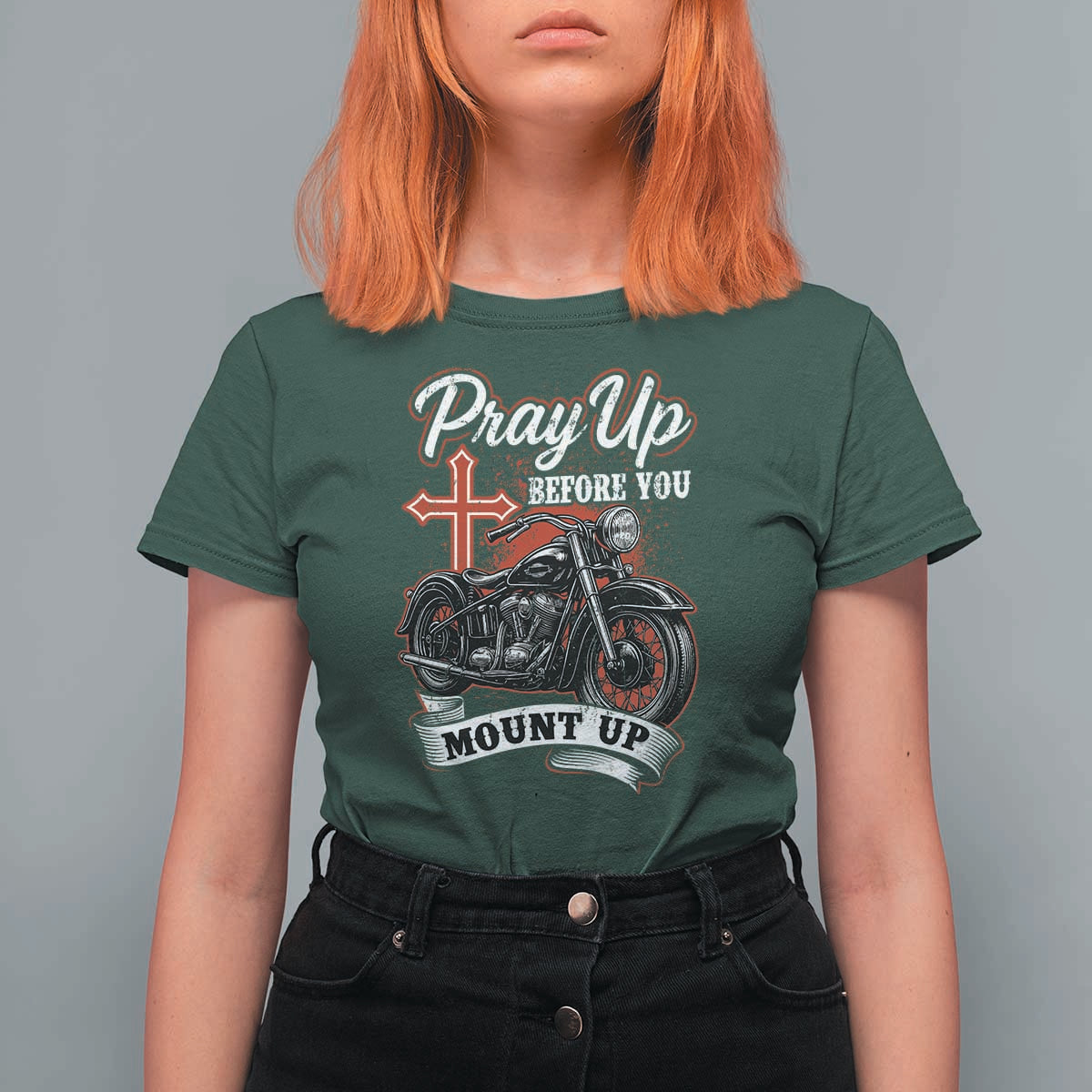 Pray Up Before You Mount Up T Shirt For Women Christian Biker Religious Faith - Wonder Print Shop