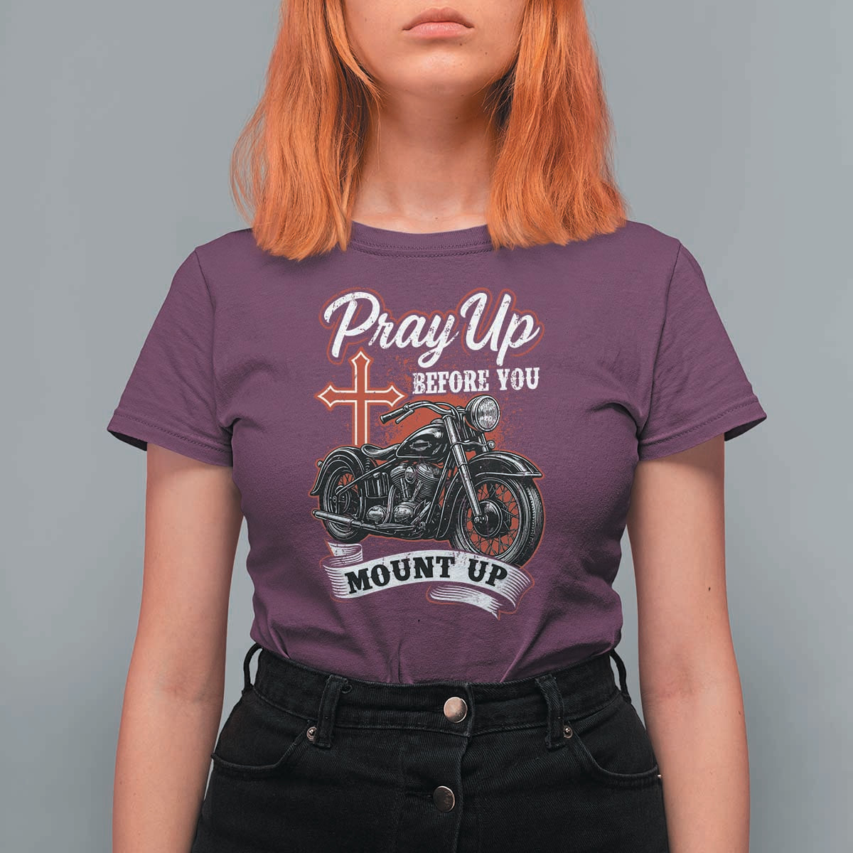 Pray Up Before You Mount Up T Shirt For Women Christian Biker Religious Faith - Wonder Print Shop