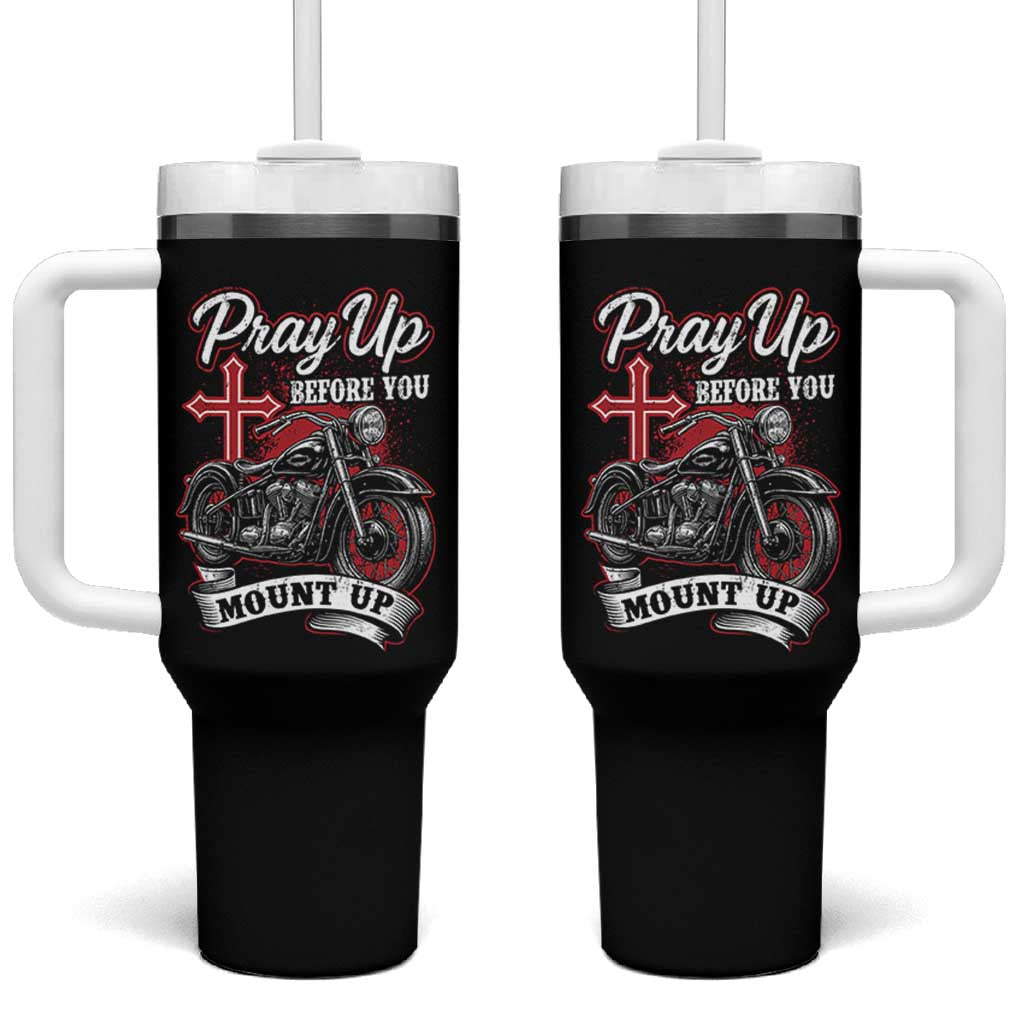 Pray Up Before You Mount Up Tumbler With Handle Christian Biker Religious Faith - Wonder Print Shop