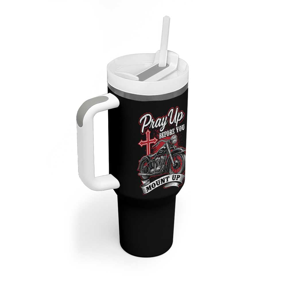 Pray Up Before You Mount Up Tumbler With Handle Christian Biker Religious Faith - Wonder Print Shop
