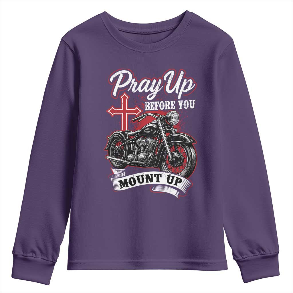Pray Up Before You Mount Up Youth Sweatshirt Christian Biker Religious Faith - Wonder Print Shop