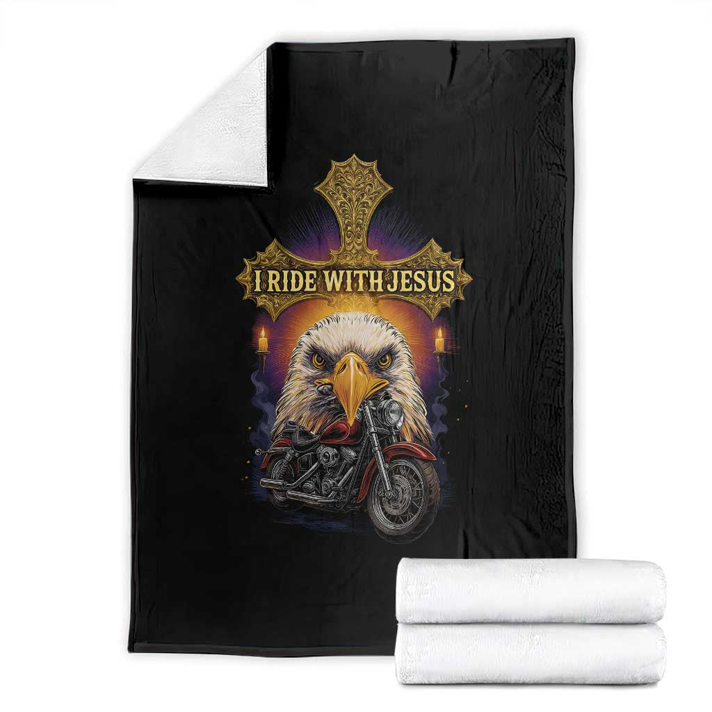Christian Biker I Ride With Jesus Throw Blanket Religious Faith Motorcycle Rider Eagle - Wonder Print Shop