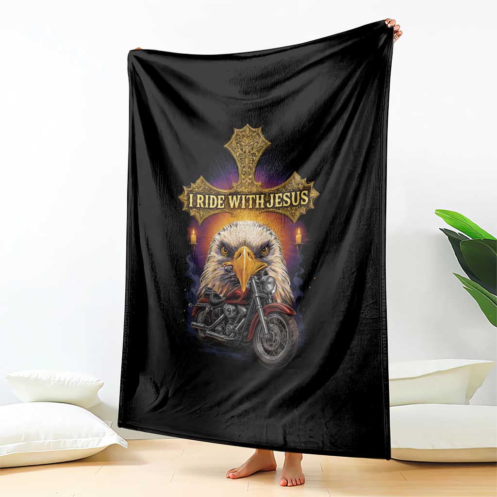 Christian Biker I Ride With Jesus Throw Blanket Religious Faith Motorcycle Rider Eagle - Wonder Print Shop