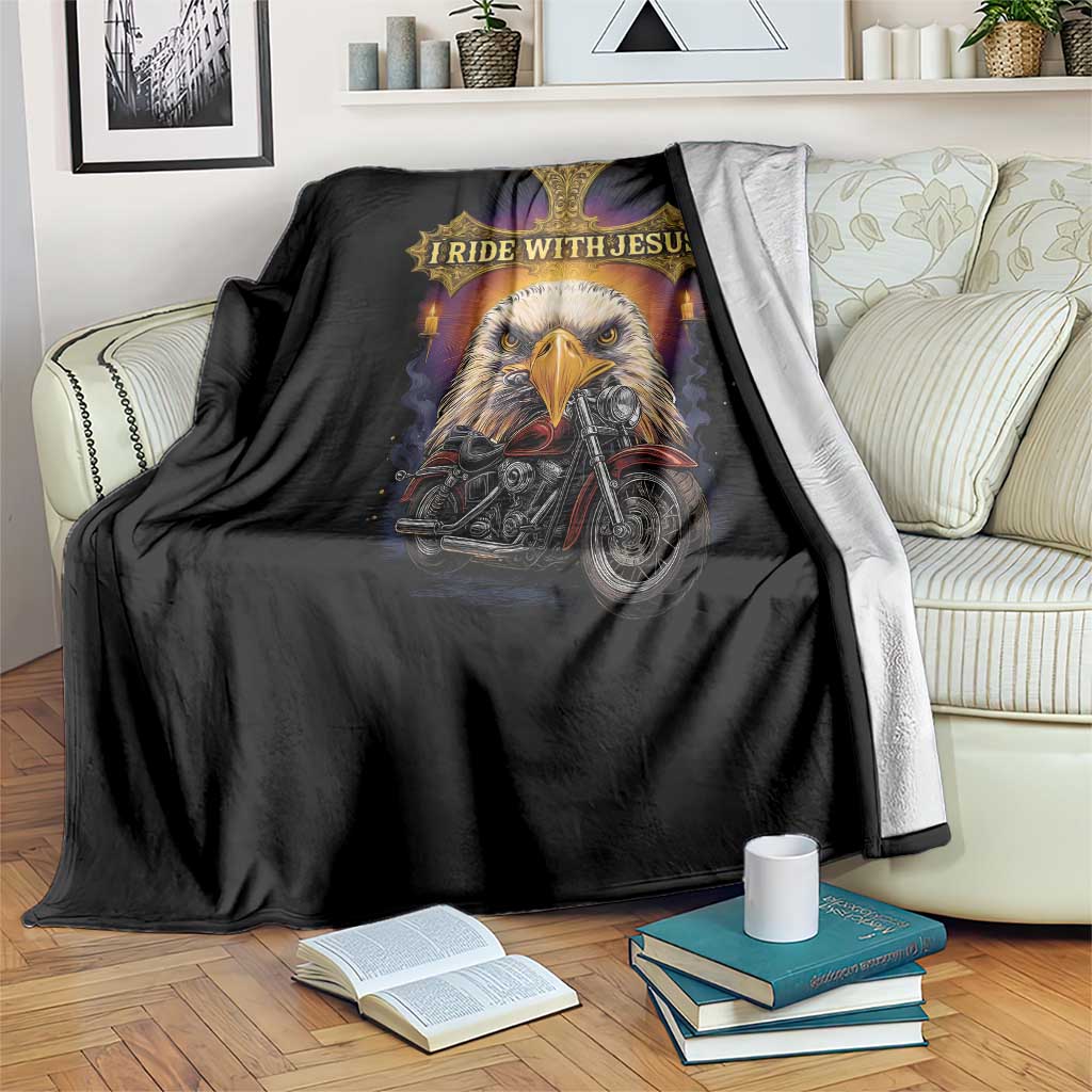 Christian Biker I Ride With Jesus Throw Blanket Religious Faith Motorcycle Rider Eagle - Wonder Print Shop
