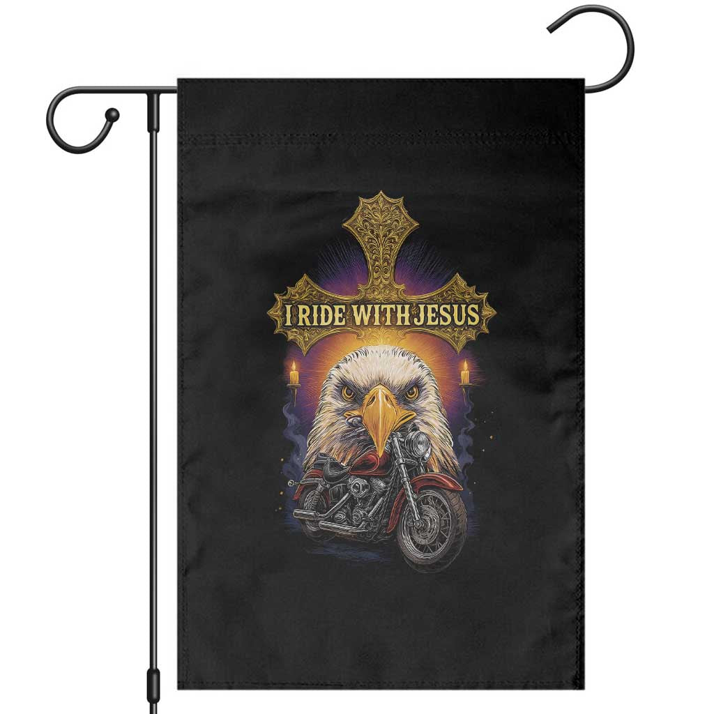 Christian Biker I Ride With Jesus Garden Flag Religious Faith Motorcycle Rider Eagle - Wonder Print Shop