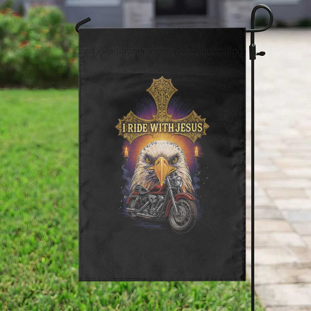 Christian Biker I Ride With Jesus Garden Flag Religious Faith Motorcycle Rider Eagle - Wonder Print Shop