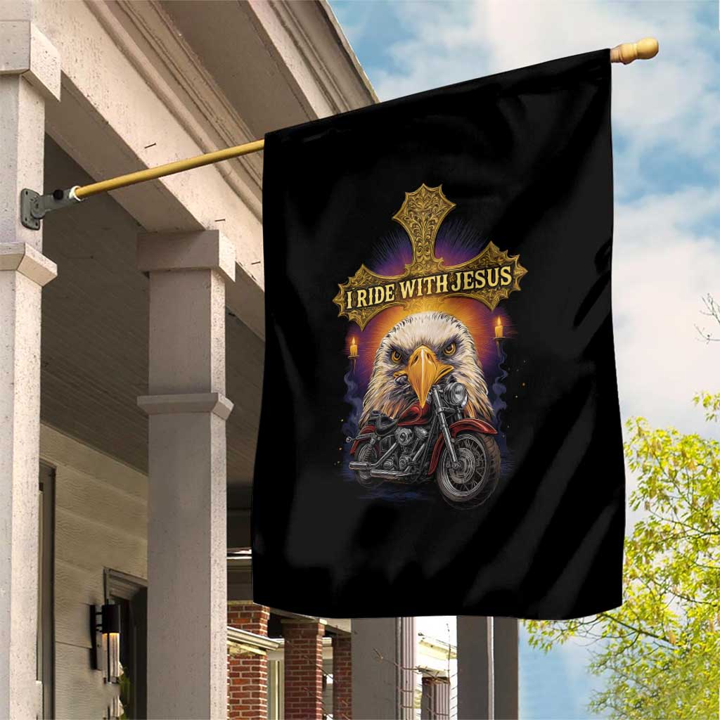 Christian Biker I Ride With Jesus Garden Flag Religious Faith Motorcycle Rider Eagle - Wonder Print Shop