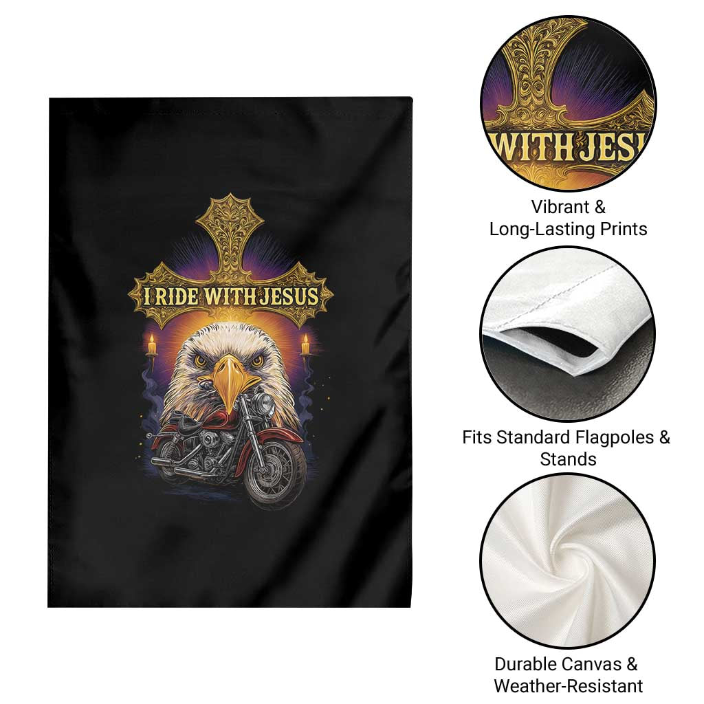 Christian Biker I Ride With Jesus Garden Flag Religious Faith Motorcycle Rider Eagle - Wonder Print Shop