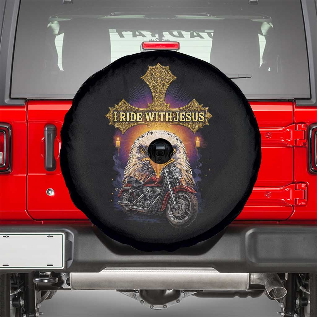 Christian Biker I Ride With Jesus Spare Tire Cover Religious Faith Motorcycle Rider Eagle - Wonder Print Shop