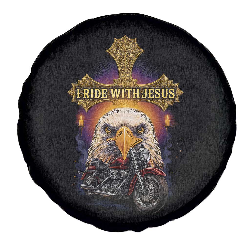 Christian Biker I Ride With Jesus Spare Tire Cover Religious Faith Motorcycle Rider Eagle - Wonder Print Shop