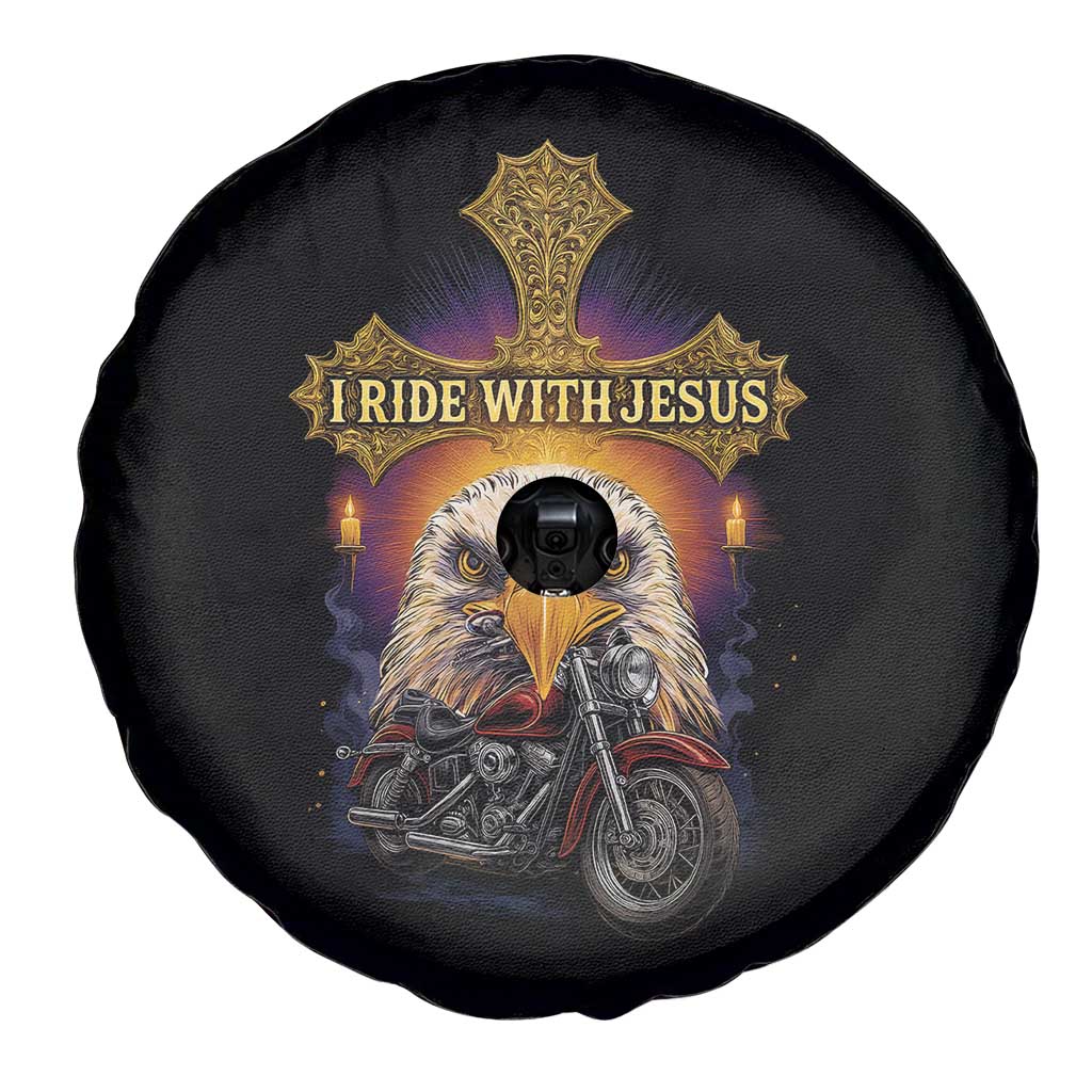 Christian Biker I Ride With Jesus Spare Tire Cover Religious Faith Motorcycle Rider Eagle - Wonder Print Shop