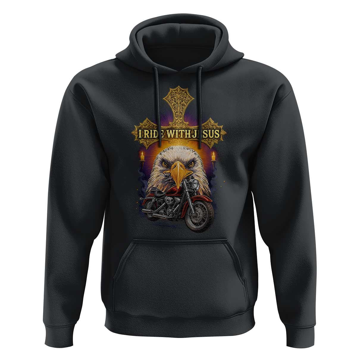 Christian Biker I Ride With Jesus Hoodie Religious Faith Motorcycle Rider Eagle - Wonder Print Shop