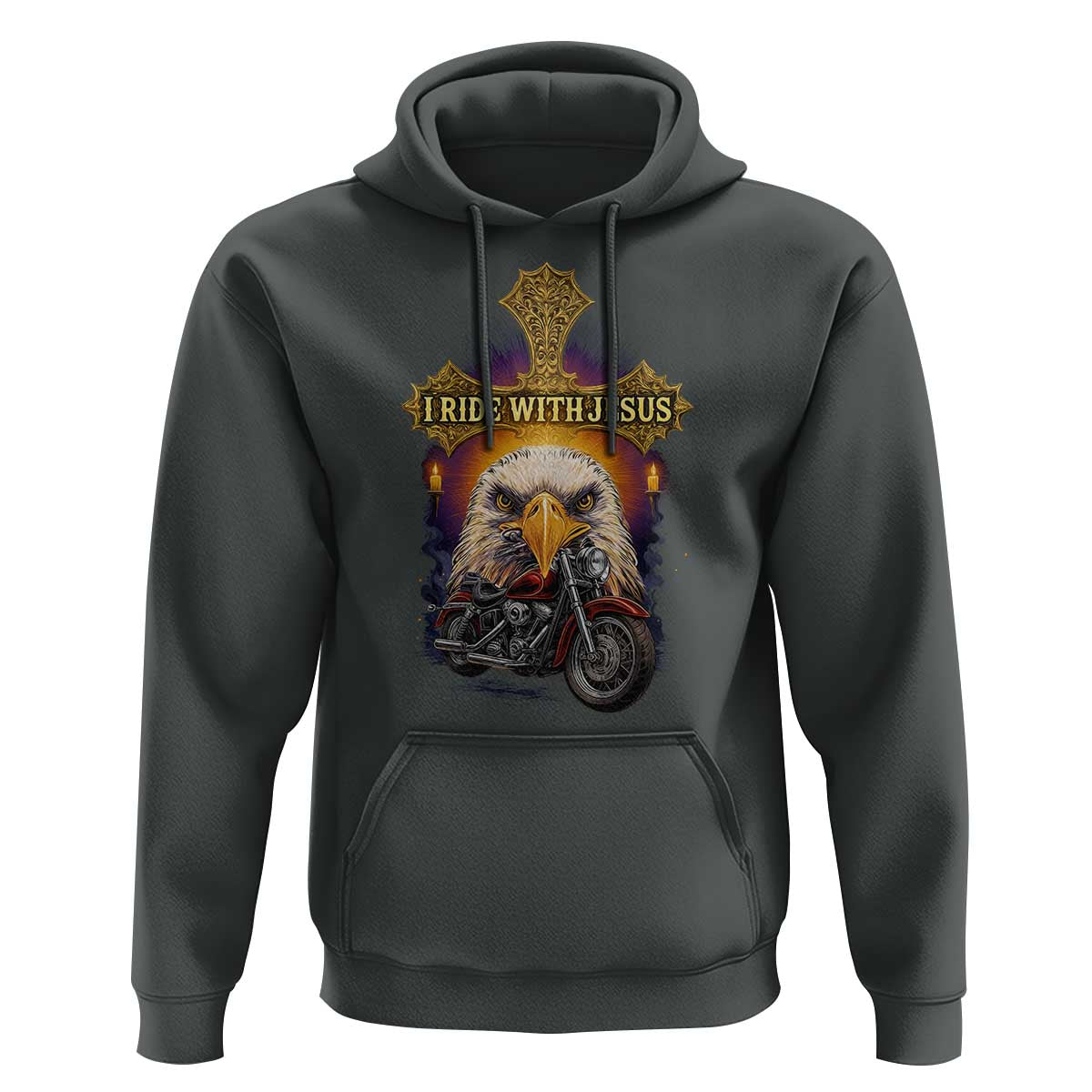 Christian Biker I Ride With Jesus Hoodie Religious Faith Motorcycle Rider Eagle - Wonder Print Shop