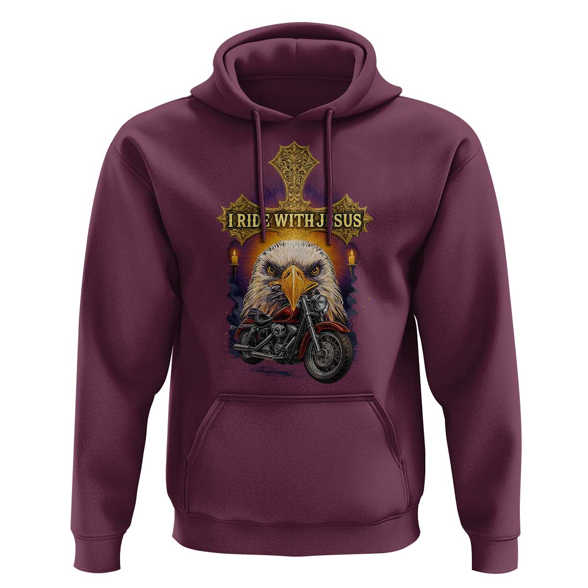 Christian Biker I Ride With Jesus Hoodie Religious Faith Motorcycle Rider Eagle - Wonder Print Shop