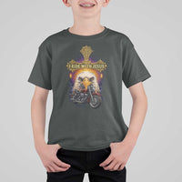 Christian Biker I Ride With Jesus T Shirt For Kid Religious Faith Motorcycle Rider Eagle - Wonder Print Shop