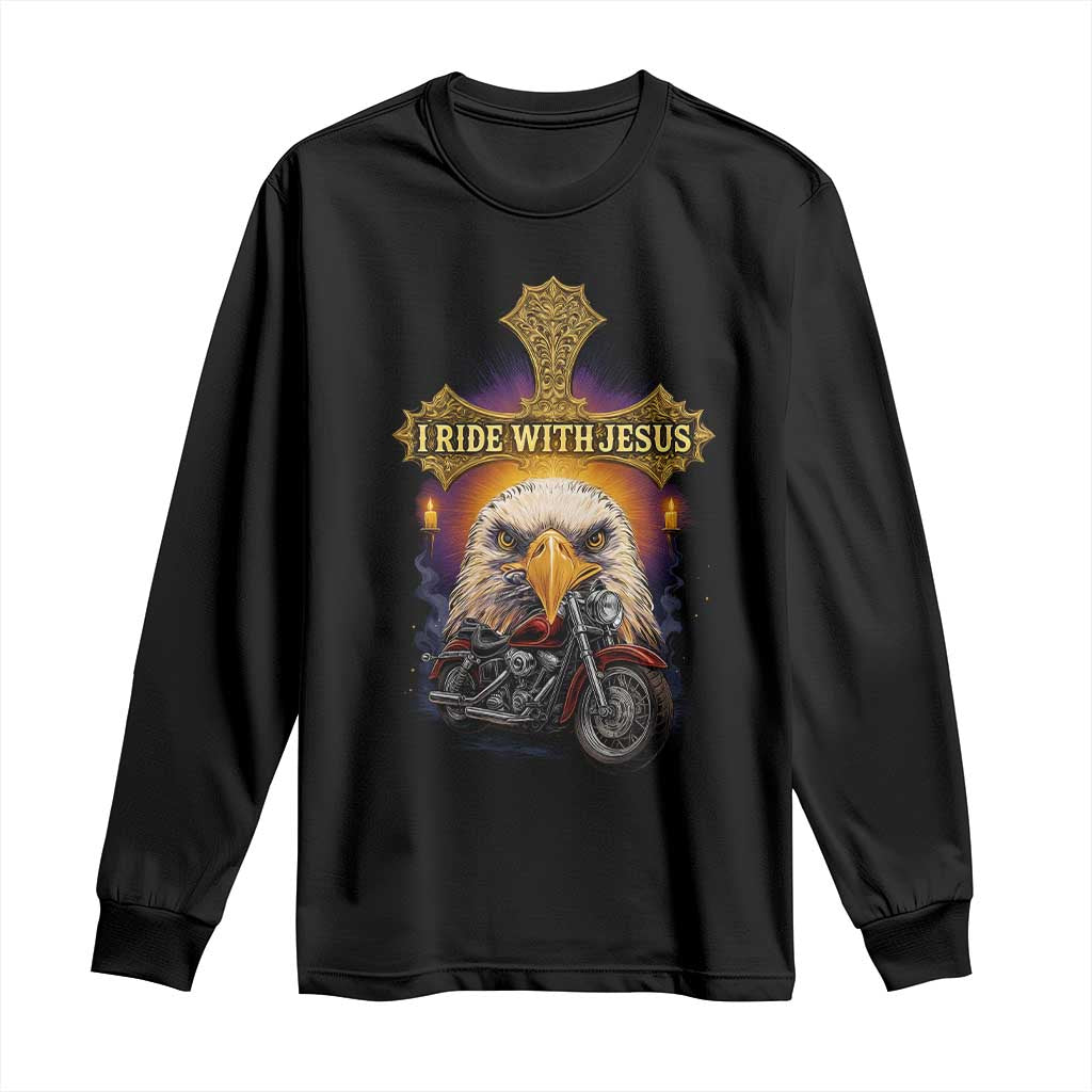 Christian Biker I Ride With Jesus Long Sleeve Shirt Religious Faith Motorcycle Rider Eagle - Wonder Print Shop