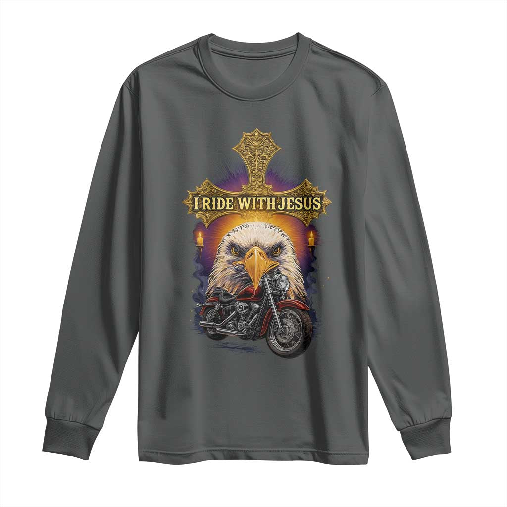 Christian Biker I Ride With Jesus Long Sleeve Shirt Religious Faith Motorcycle Rider Eagle - Wonder Print Shop