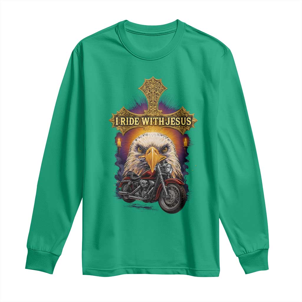 Christian Biker I Ride With Jesus Long Sleeve Shirt Religious Faith Motorcycle Rider Eagle - Wonder Print Shop