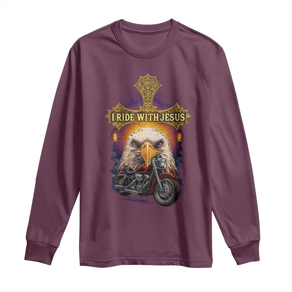 Christian Biker I Ride With Jesus Long Sleeve Shirt Religious Faith Motorcycle Rider Eagle - Wonder Print Shop