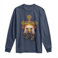 Christian Biker I Ride With Jesus Long Sleeve Shirt Religious Faith Motorcycle Rider Eagle - Wonder Print Shop